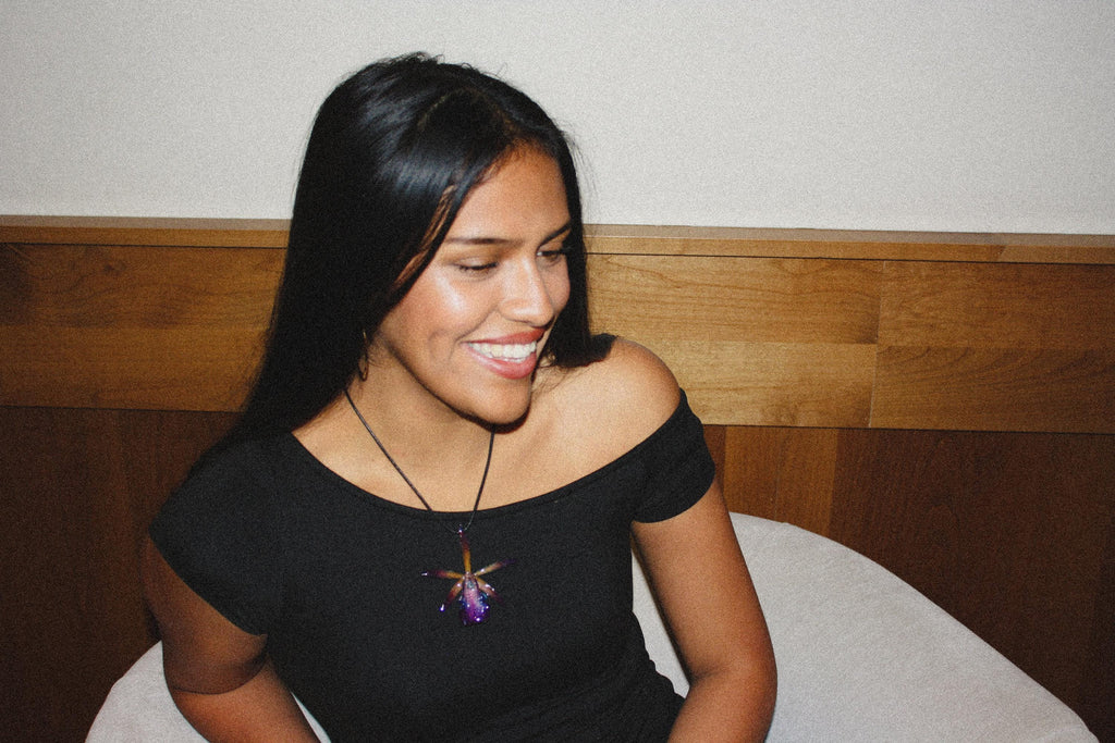 Skinny Cattleya on Black Cord - Real Orchid Preserved in Resin