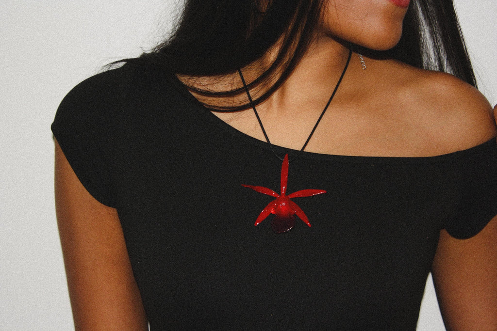 Skinny Cattleya on Black Cord - Real Orchid Preserved in Resin