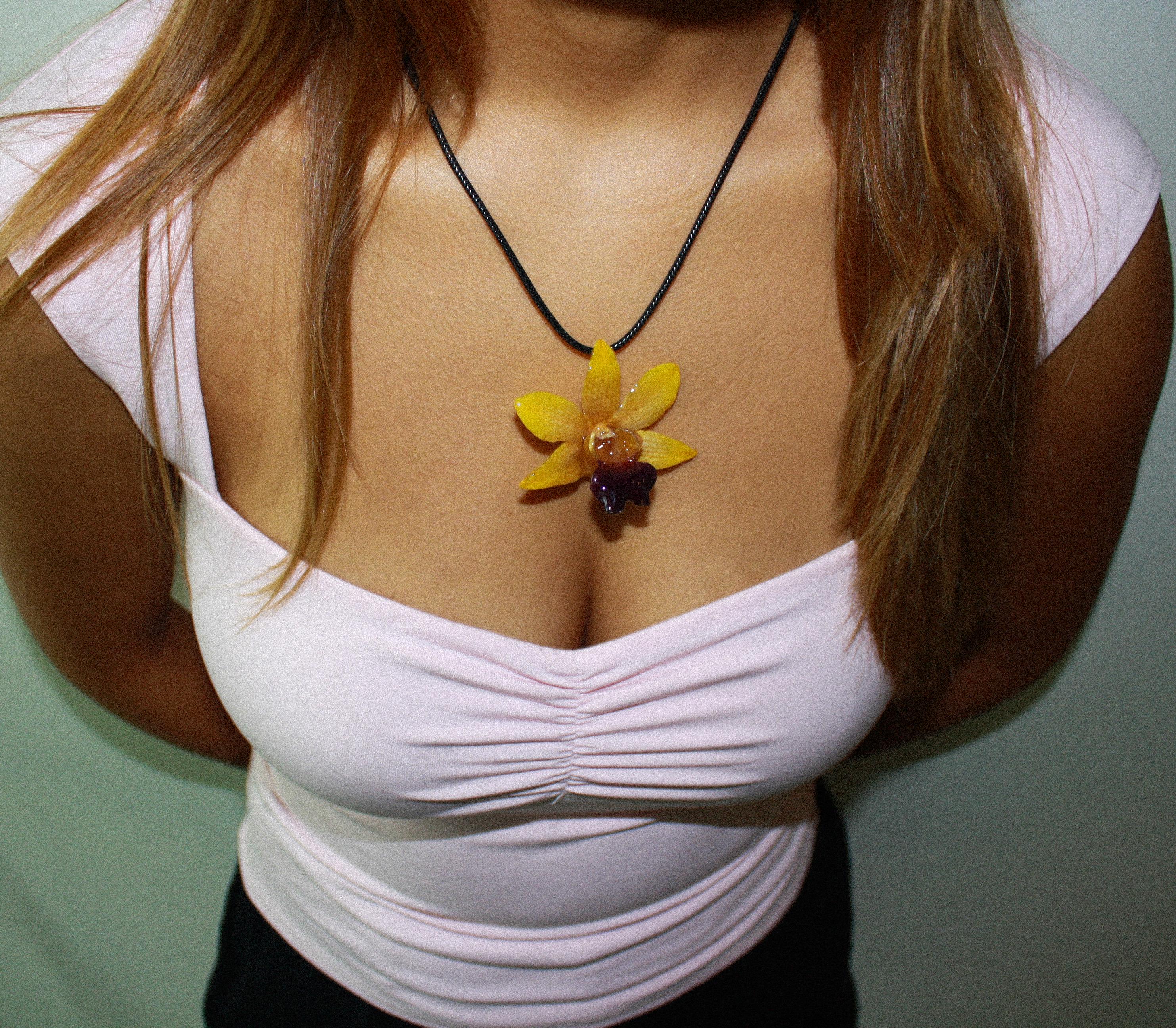 Spiky orchid on Black Cord - Real orchid Preserved in Resin