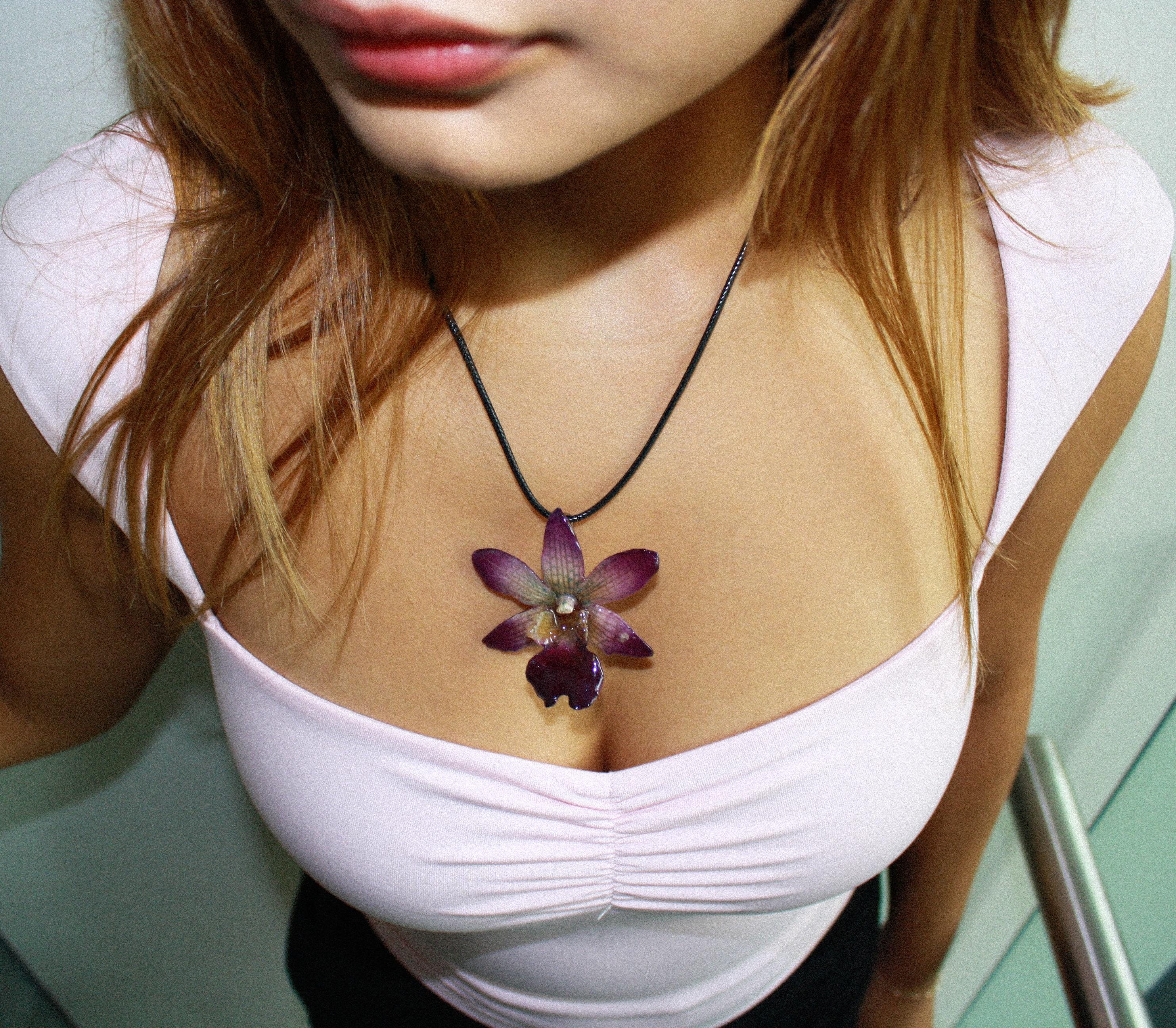 Spiky orchid on Black Cord - Real orchid Preserved in Resin