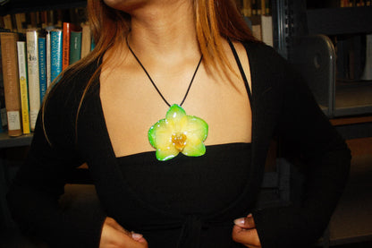 Orchid on Black Cord - Real orchid Preserved in Resin