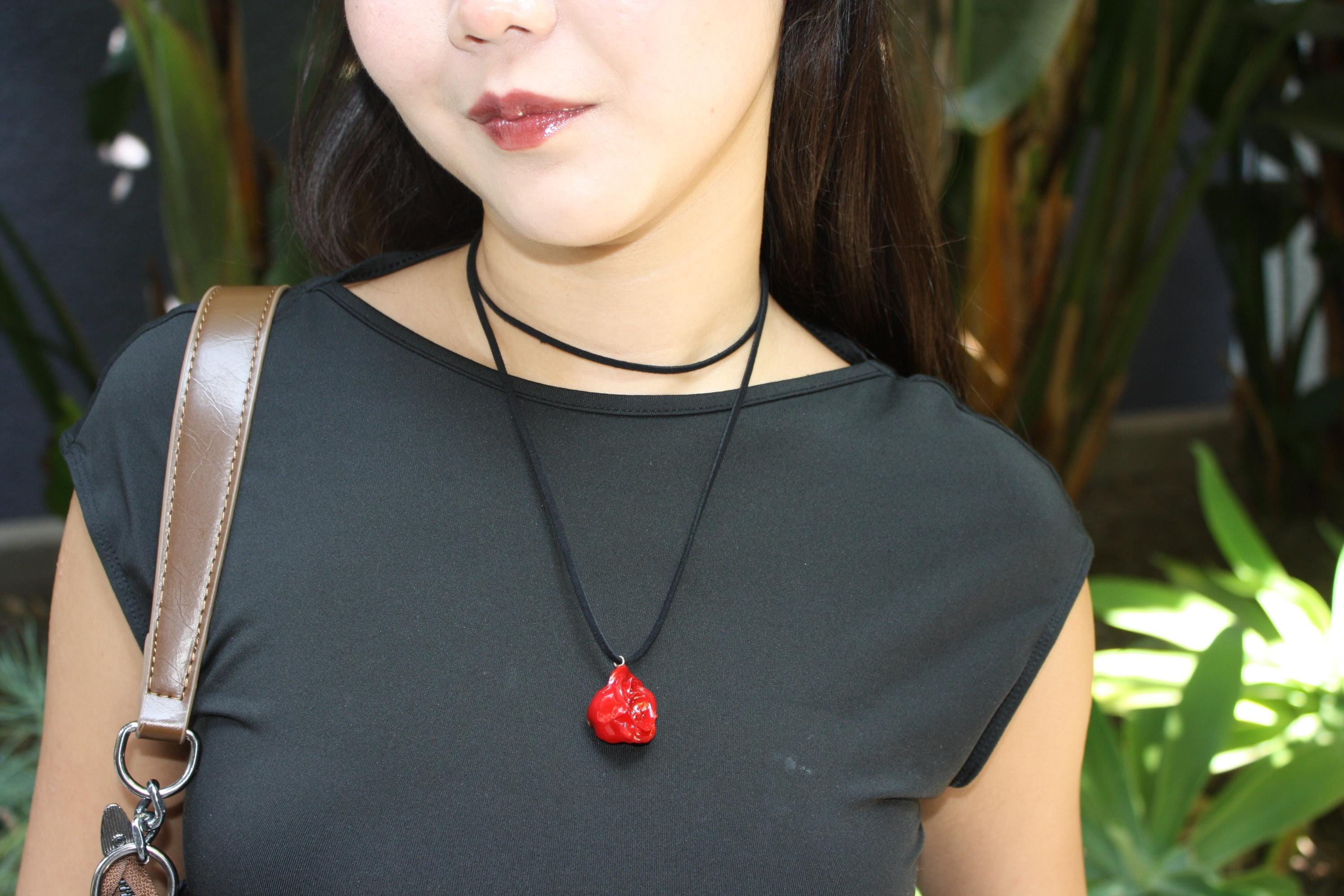 Rose Choker on Black Cord - Real Flower Preserved in Resin