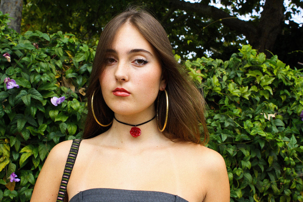 Rose Choker on Black Cord - Real Flower Preserved in Resin