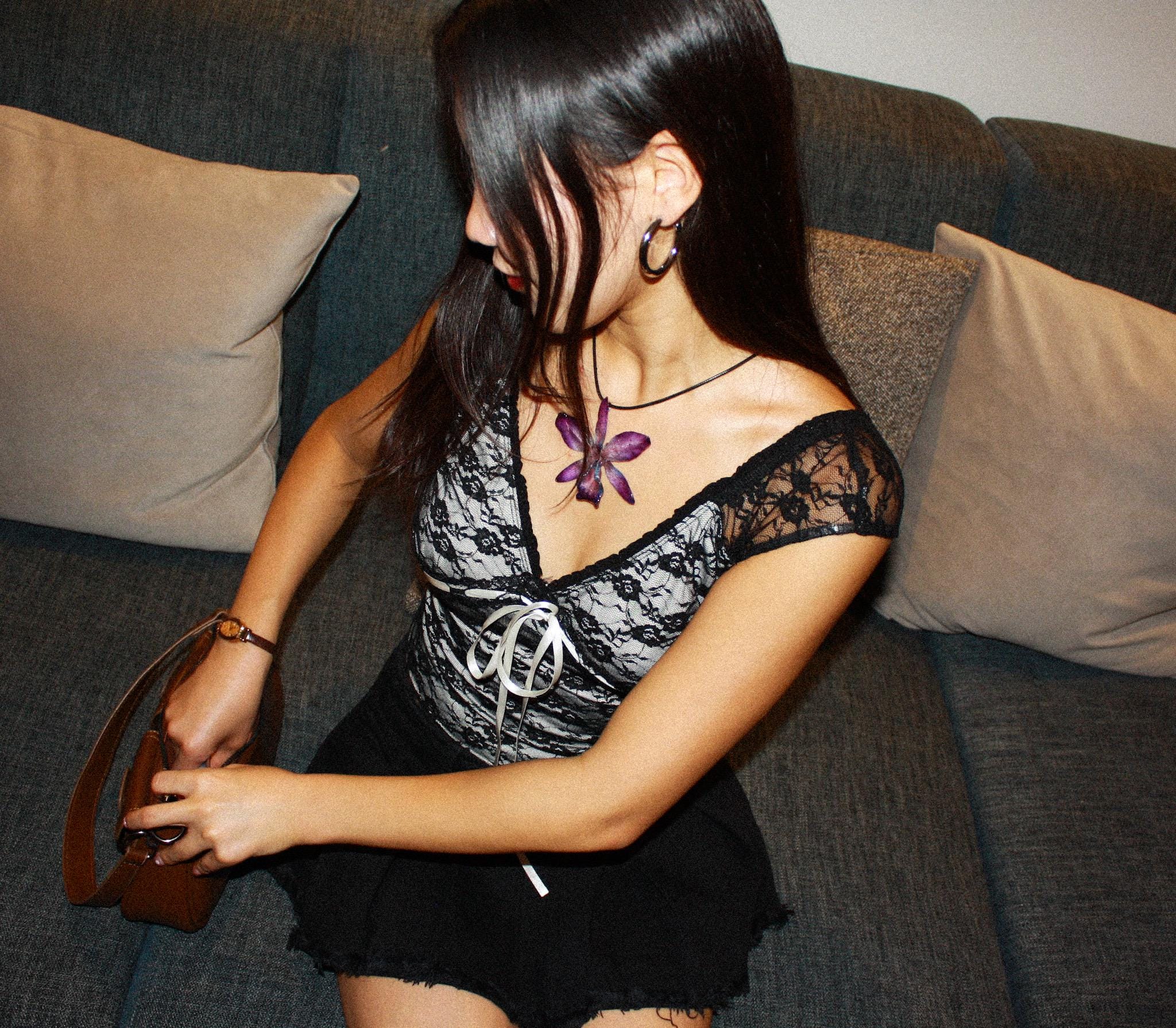 Cattleya on Black Cord - Real Orchid Preserved in Resin