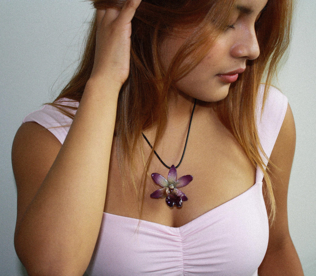 Spiky orchid on Black Cord - Real orchid Preserved in Resin