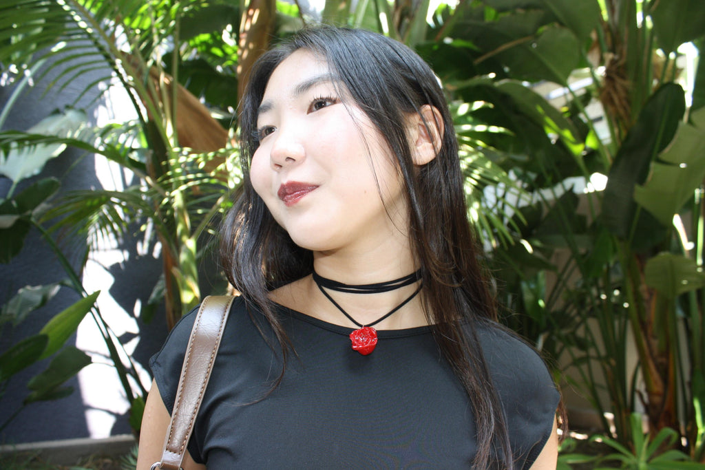 Rose Choker on Black Cord - Real Flower Preserved in Resin