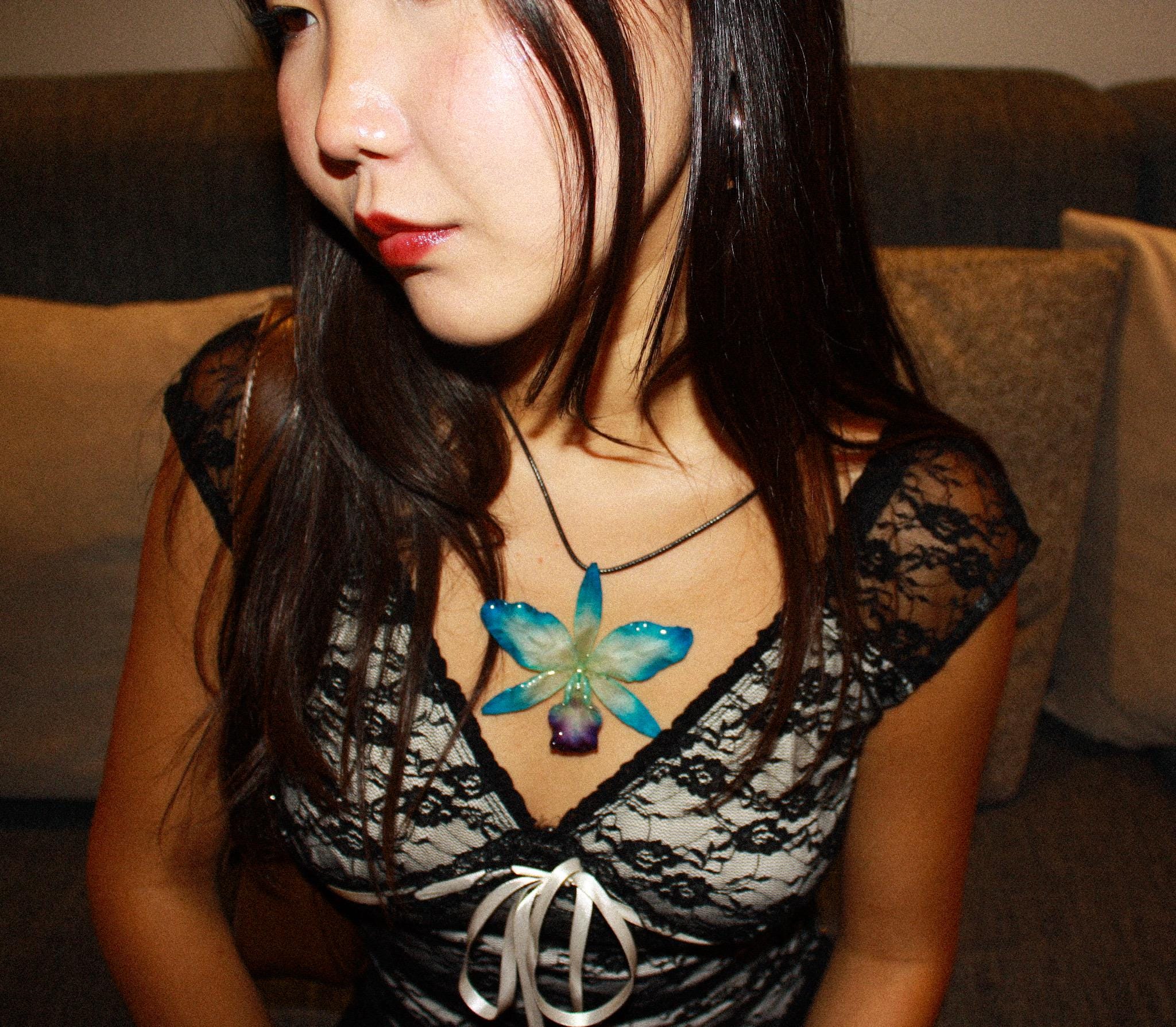 Cattleya on Black Cord - Real Orchid Preserved in Resin