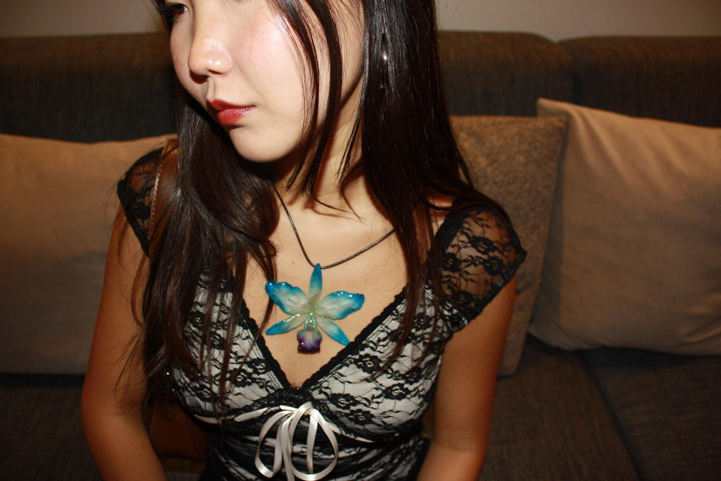 Cattleya on Black Cord - Real Orchid Preserved in Resin