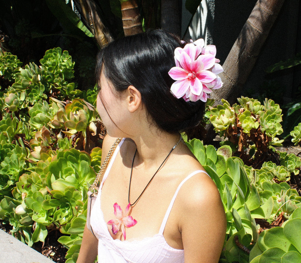 Cattleya on Black Cord - Real Orchid Preserved in Resin