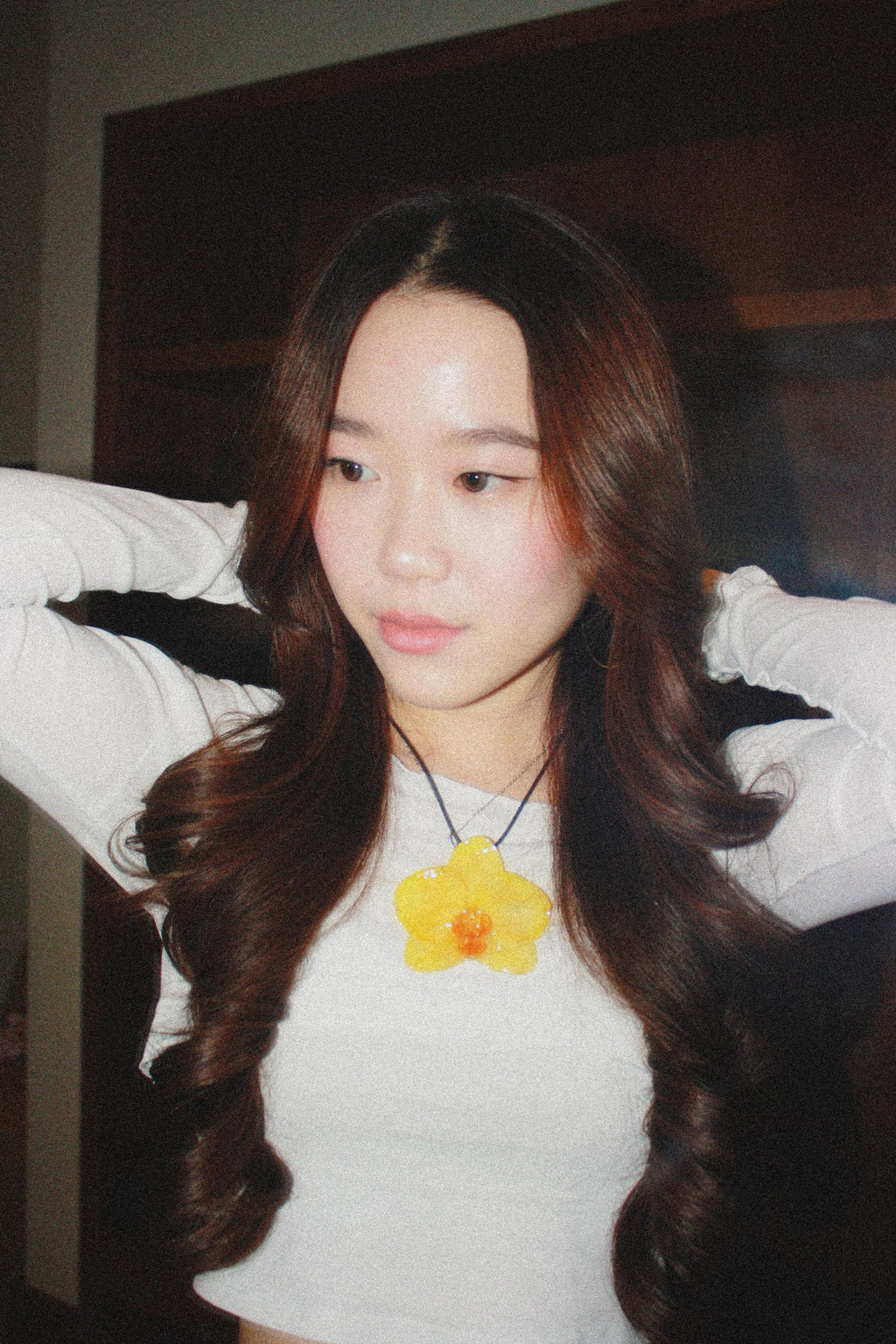 Orchid on Black Cord - Real orchid Preserved in Resin