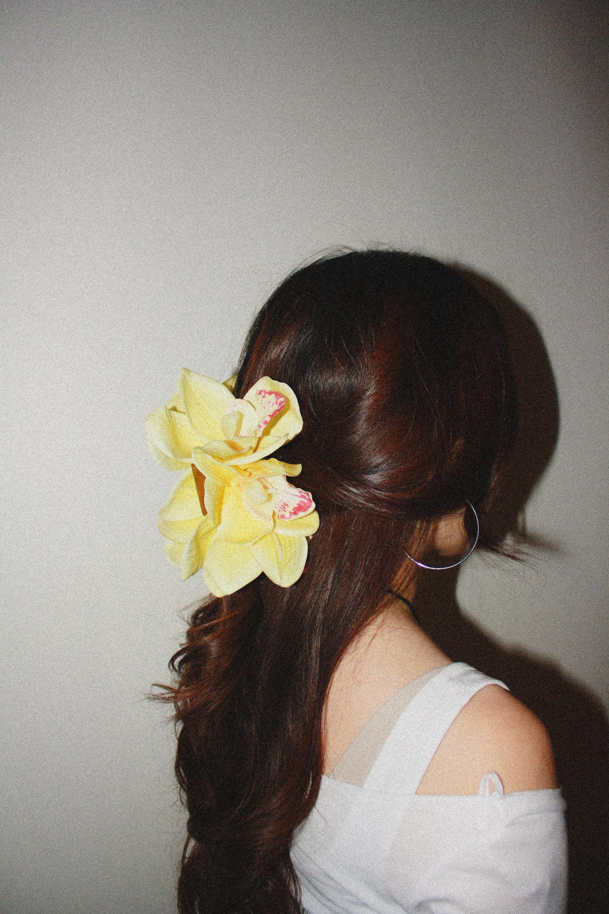 Vibrant yellow Orchid Hair Claw Clip