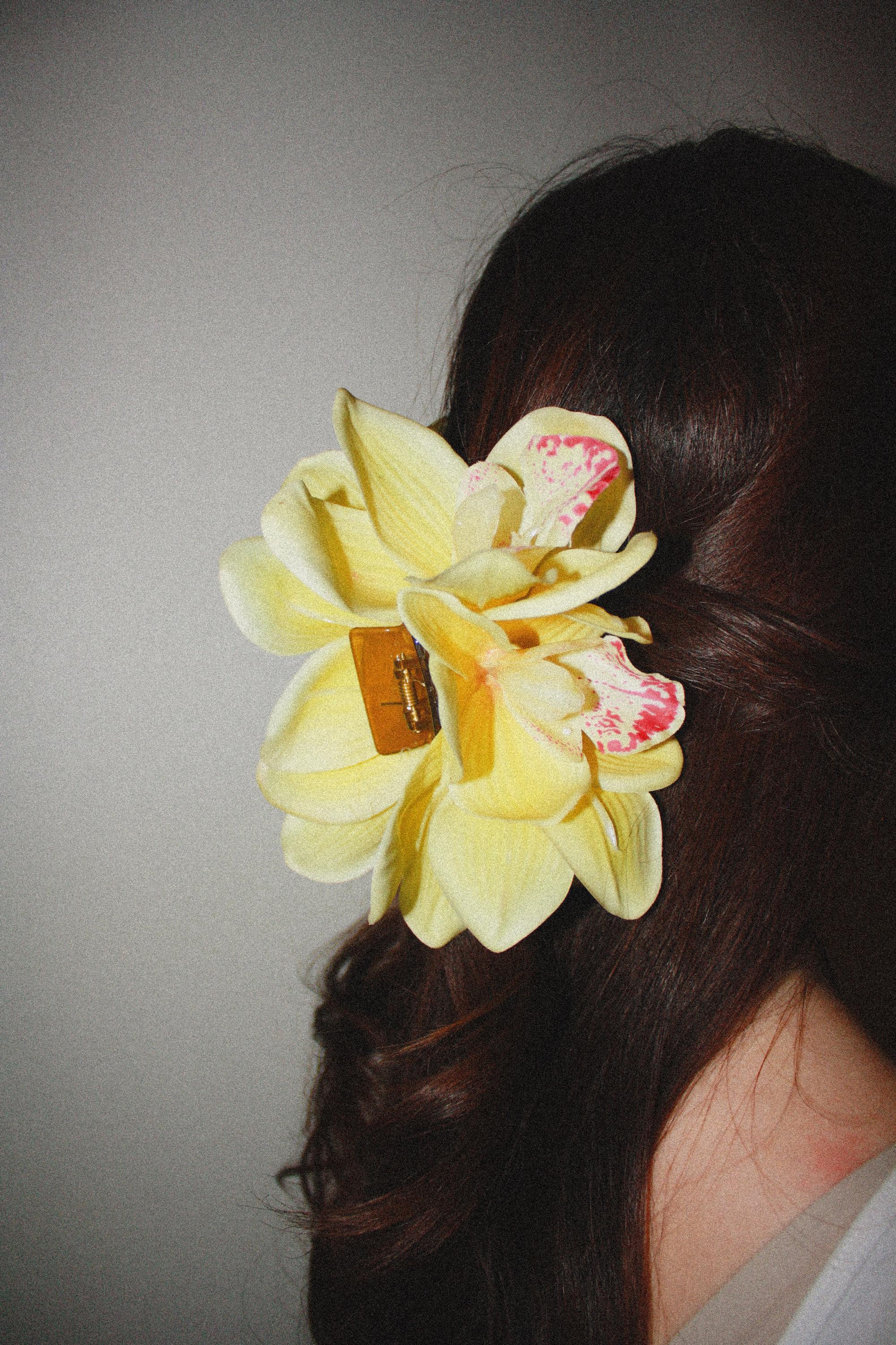 Vibrant yellow Orchid Hair Claw Clip