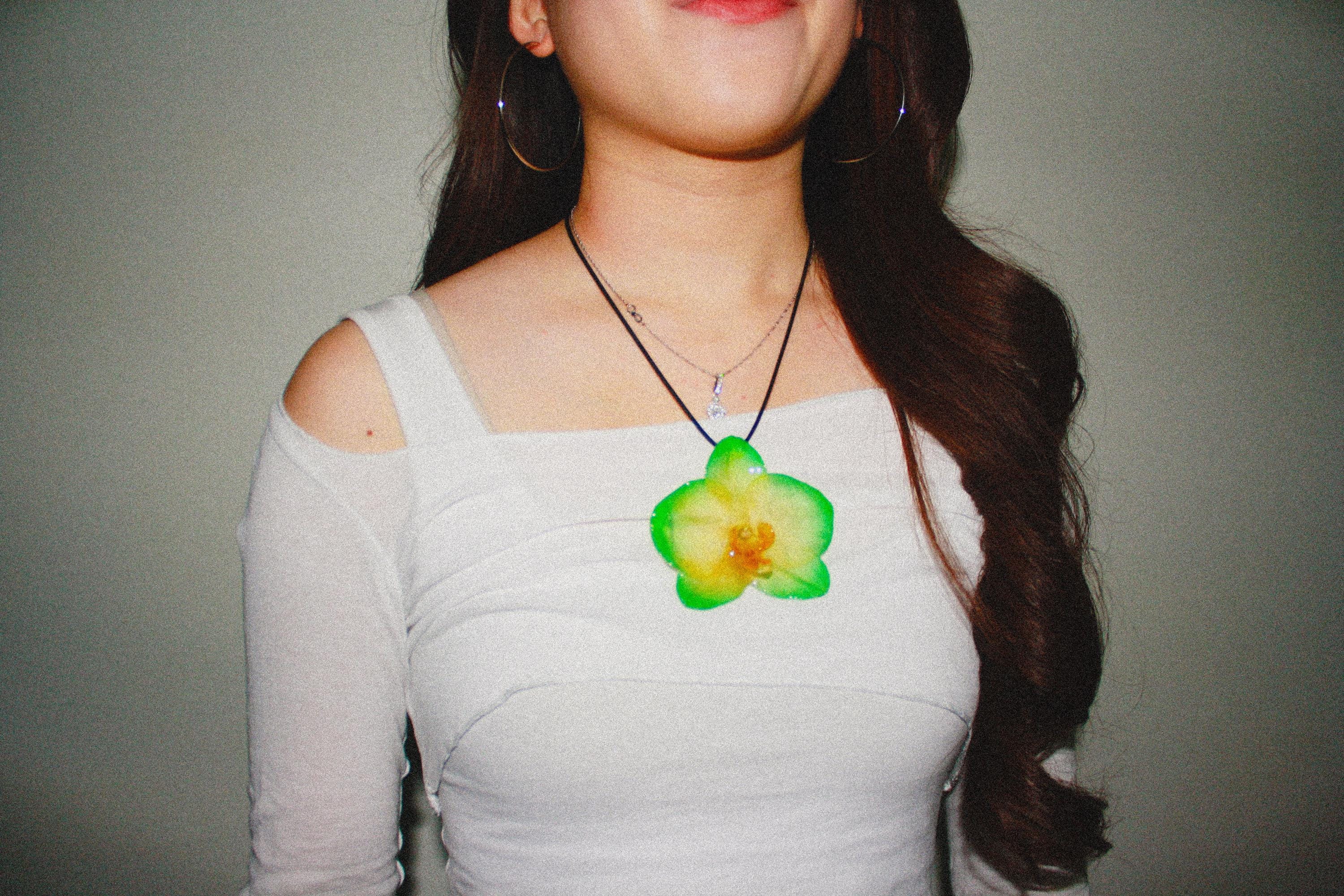 Orchid on Black Cord - Real orchid Preserved in Resin