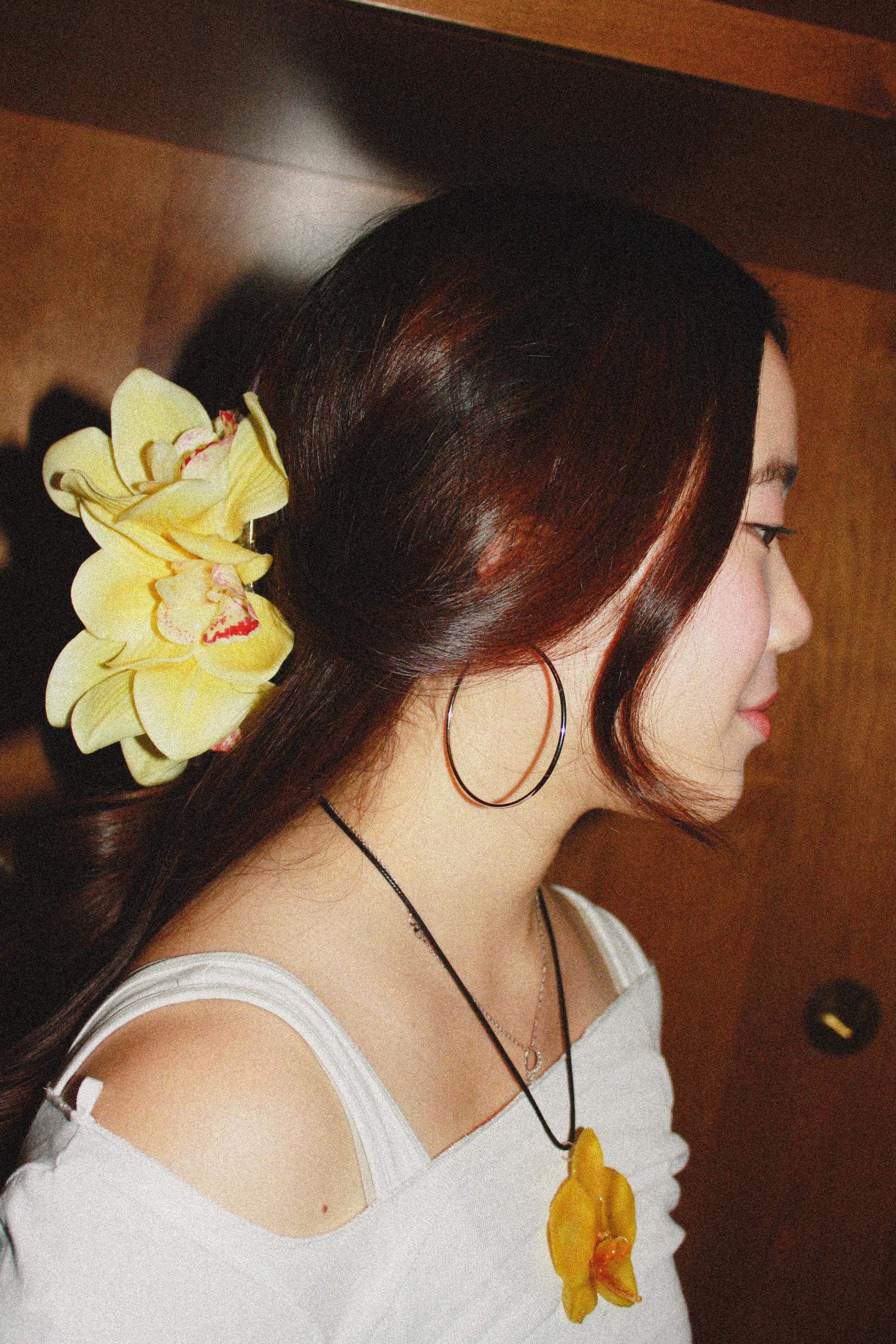 Vibrant yellow Orchid Hair Claw Clip