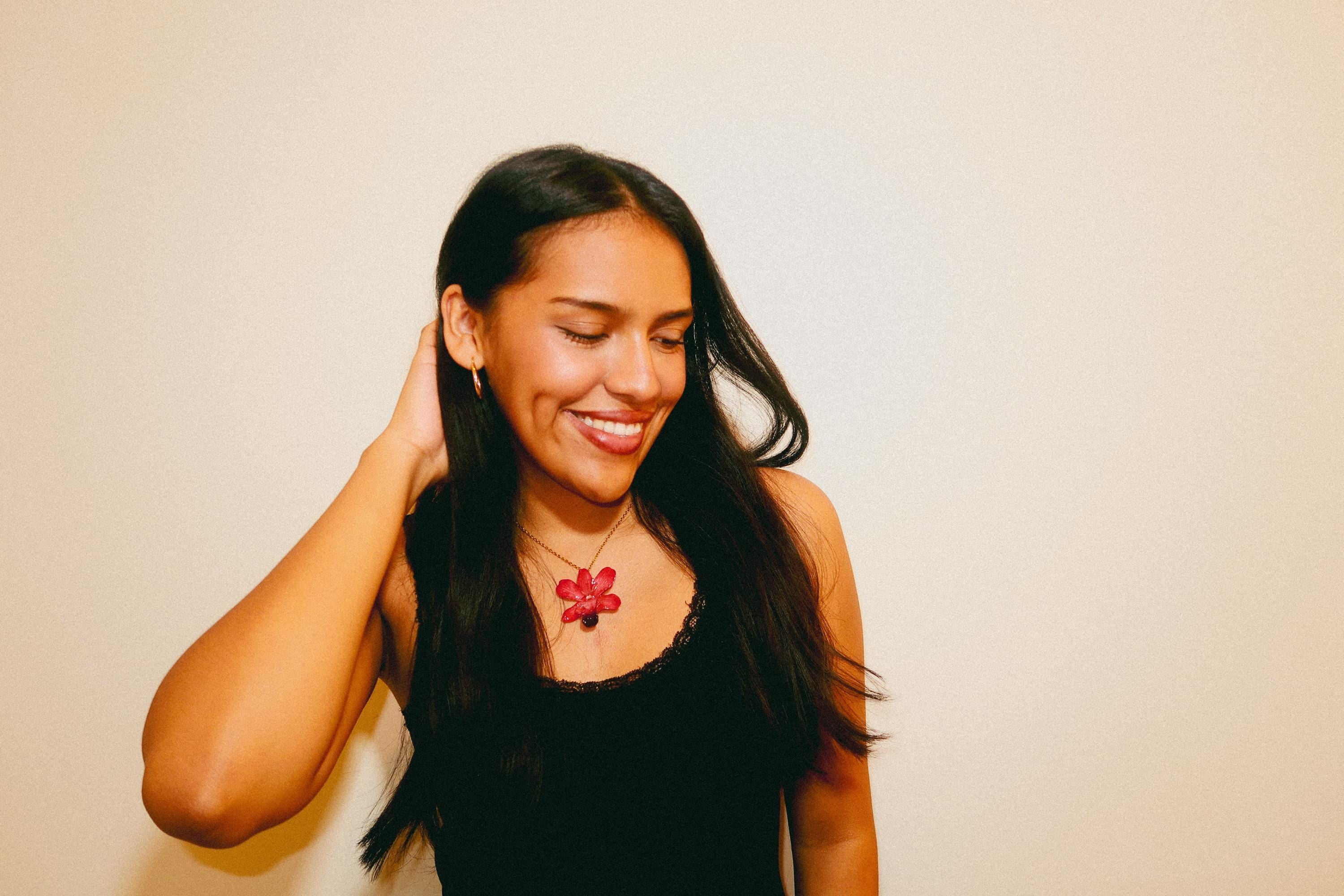 Mini Real Orchid on Gold Stainless Steel Chain — Real Orchid Preserved in Resin