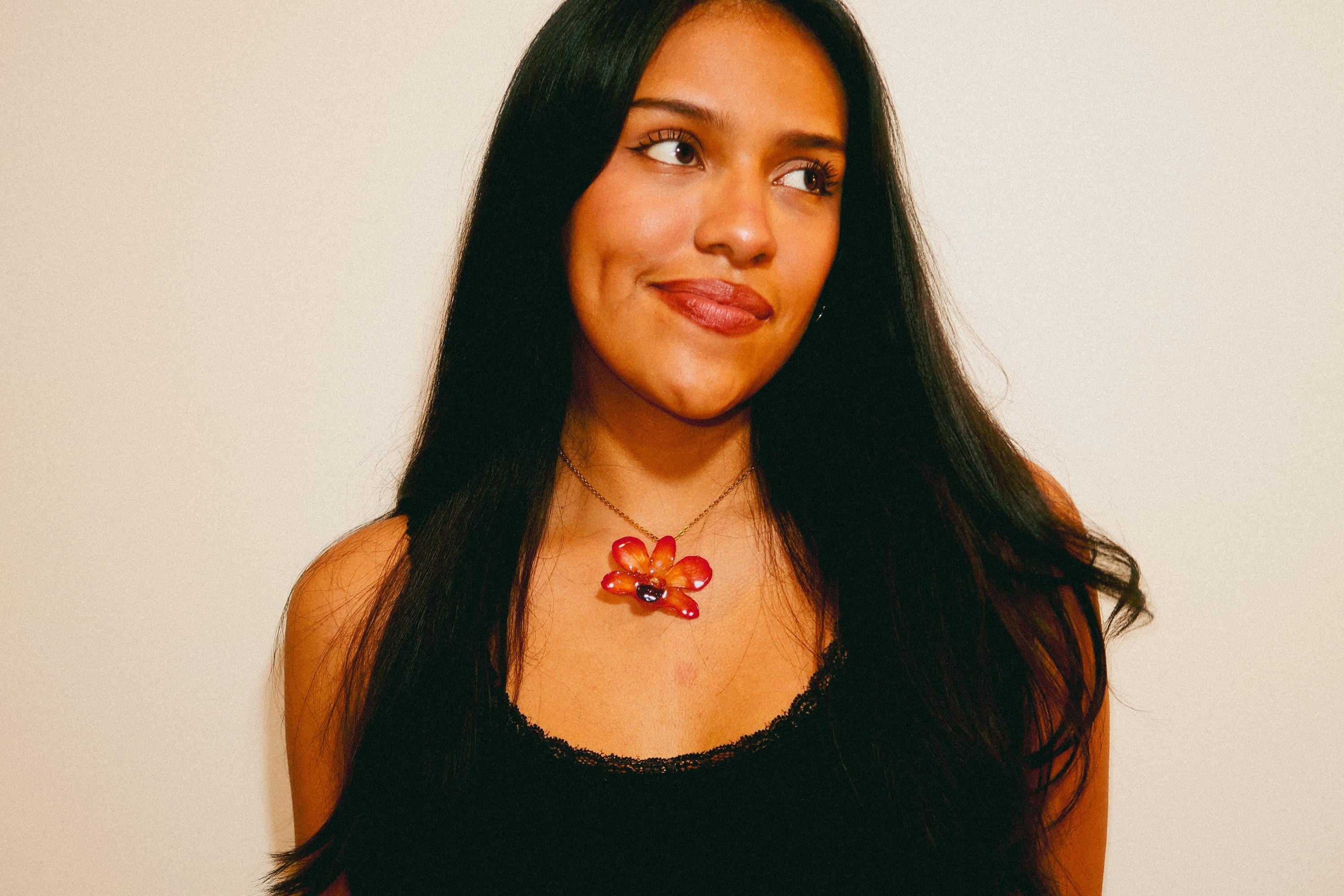 Mini Real Orchid on Gold Stainless Steel Chain — Real Orchid Preserved in Resin