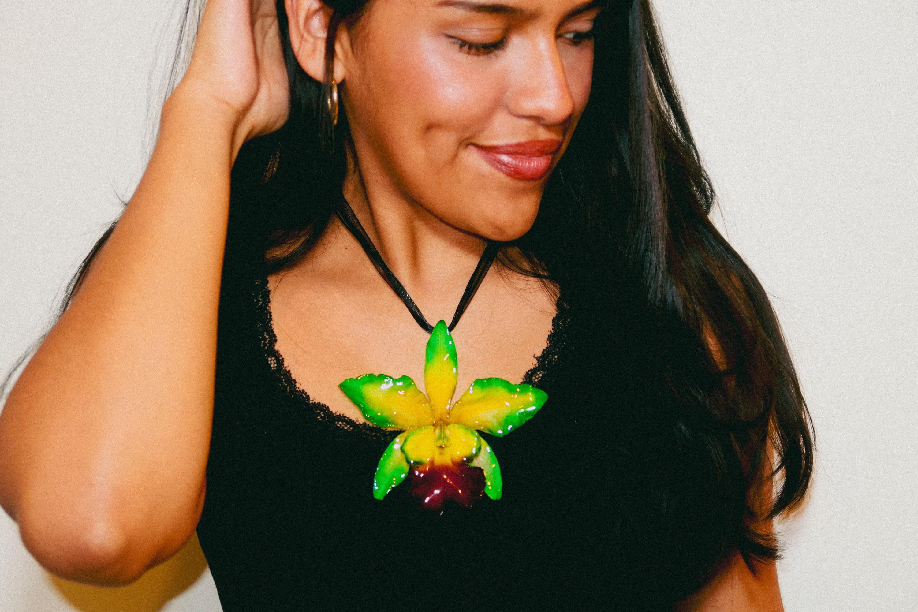 Large Real Cattleya Orchid Necklace - Preserved in Resin