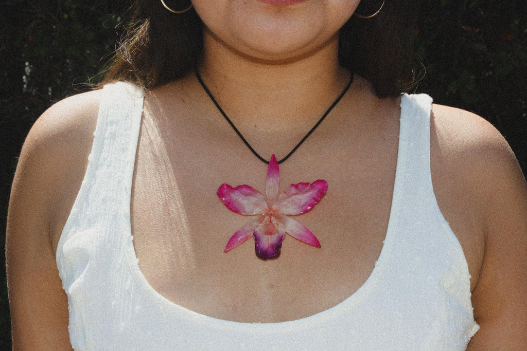 Cattleya on Black Cord - Real Orchid Preserved in Resin