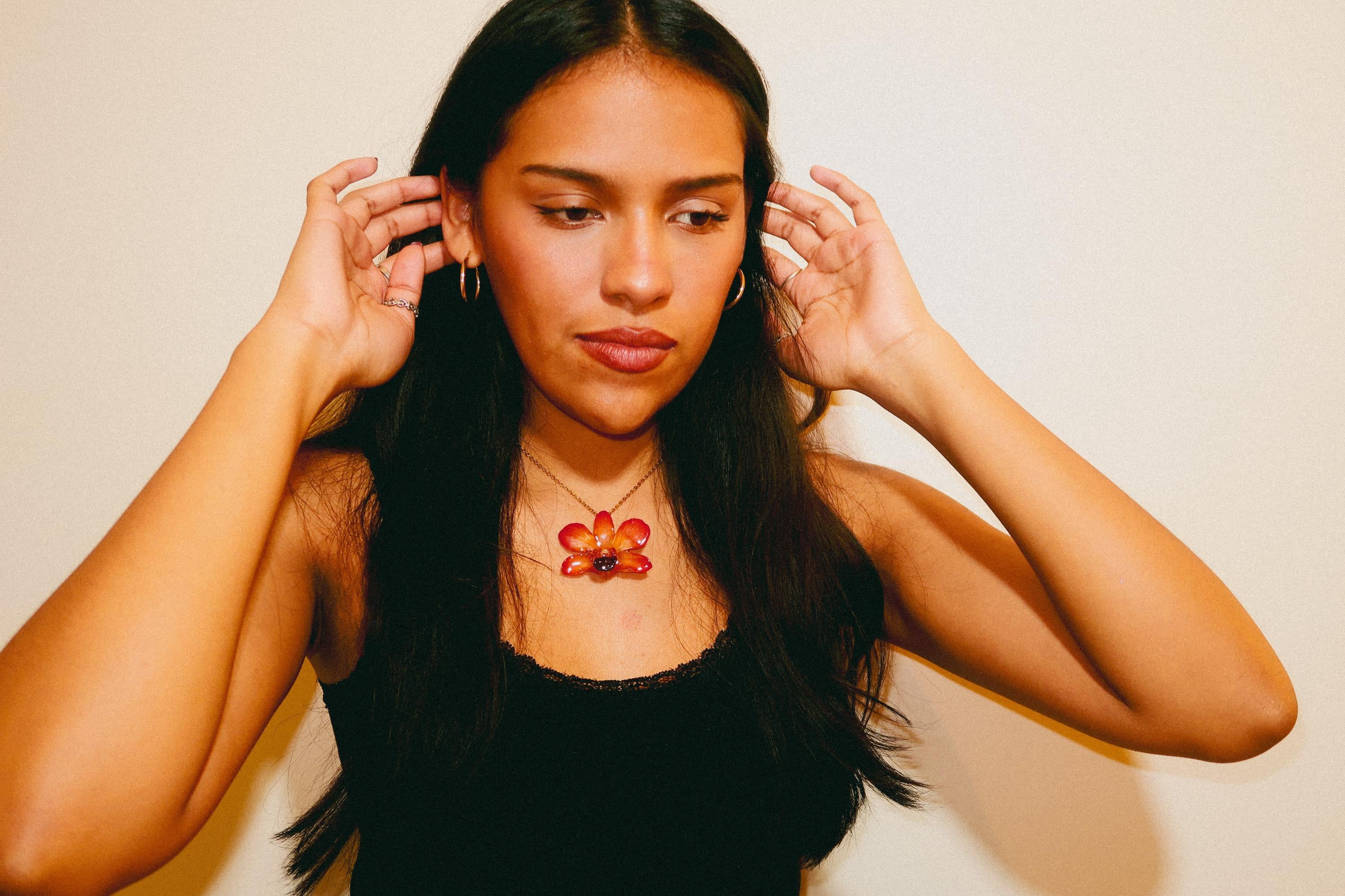 Mini Real Orchid on Gold Stainless Steel Chain — Real Orchid Preserved in Resin