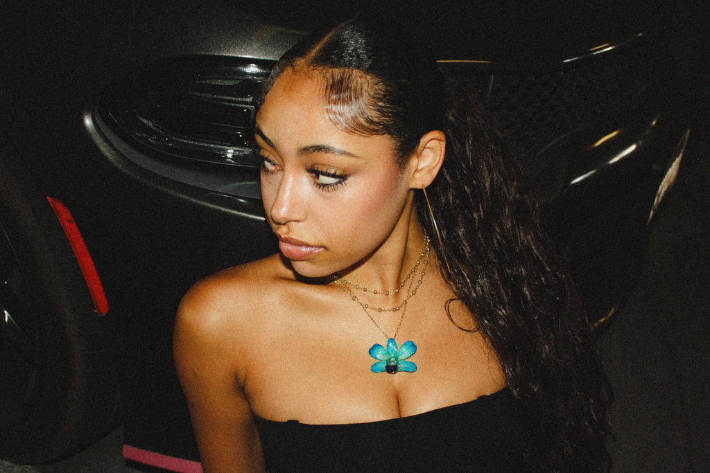 Mini Real Orchid on Gold Stainless Steel Chain — Real Orchid Preserved in Resin