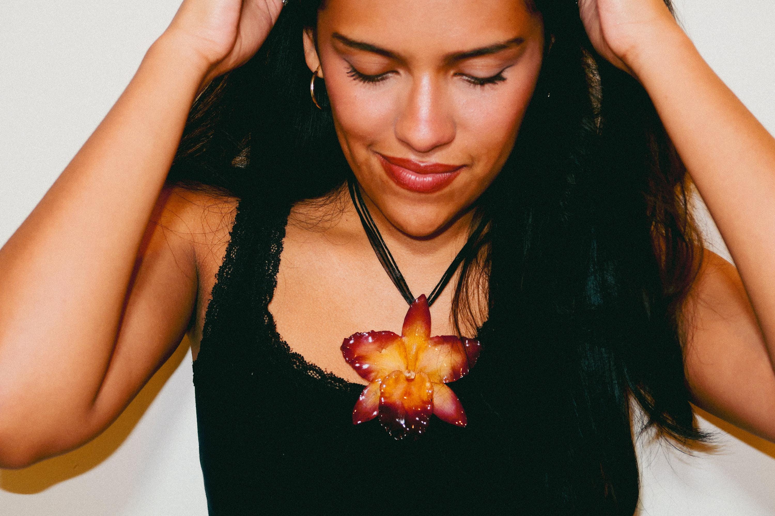 Large Real Cattleya Orchid Necklace - Preserved in Resin