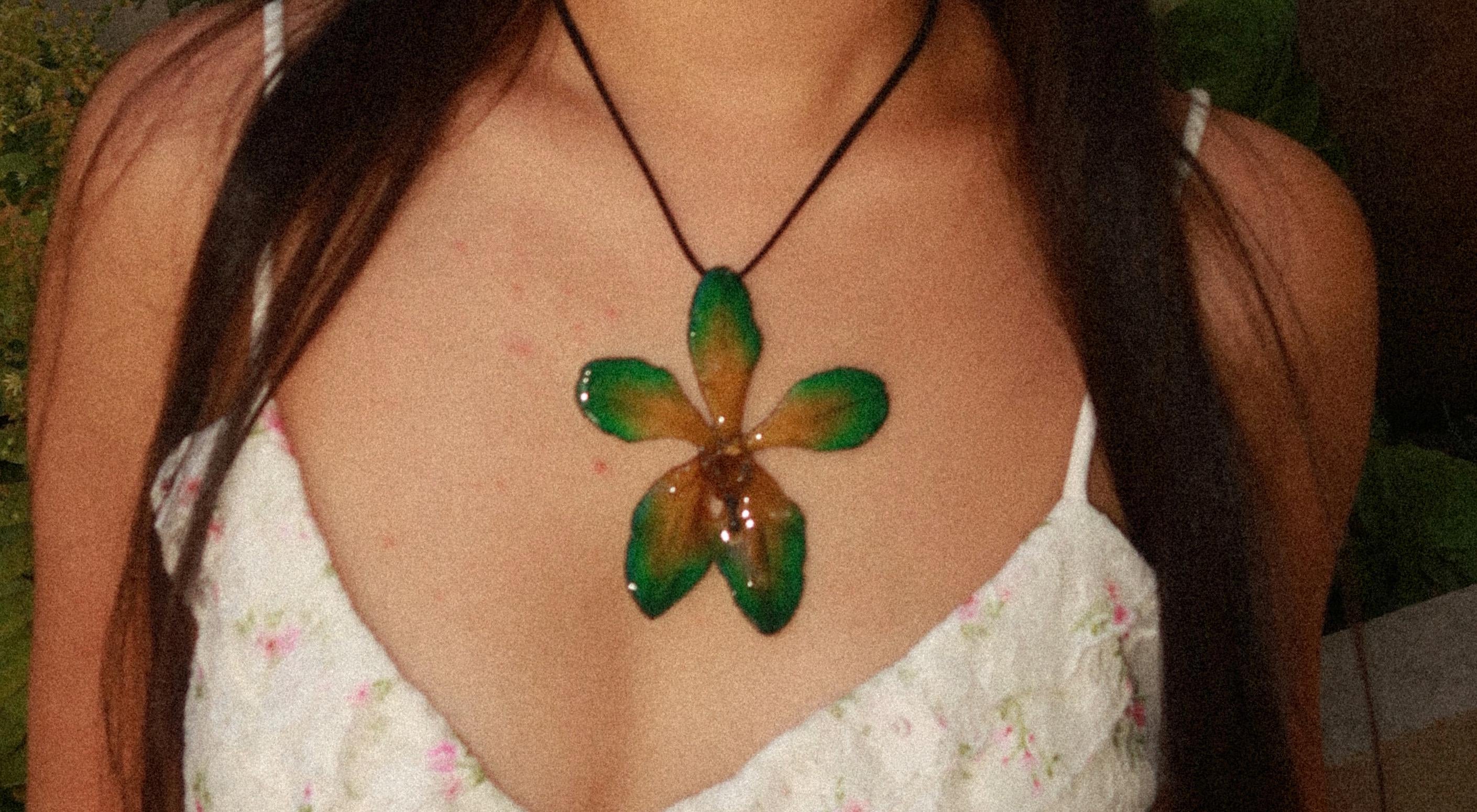 Orchid on Black Cord - Real mokara orchid Preserved in Resin