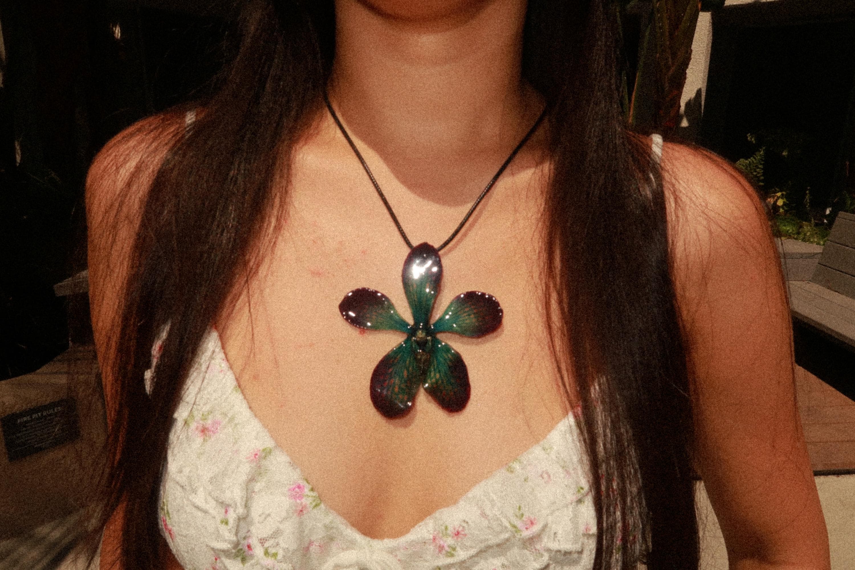 Orchid on Black Cord - Real mokara orchid Preserved in Resin