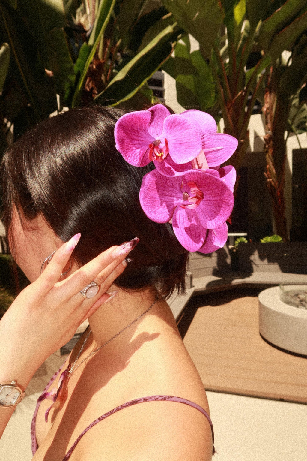 Pink Double Orchid Hair Claw Clip