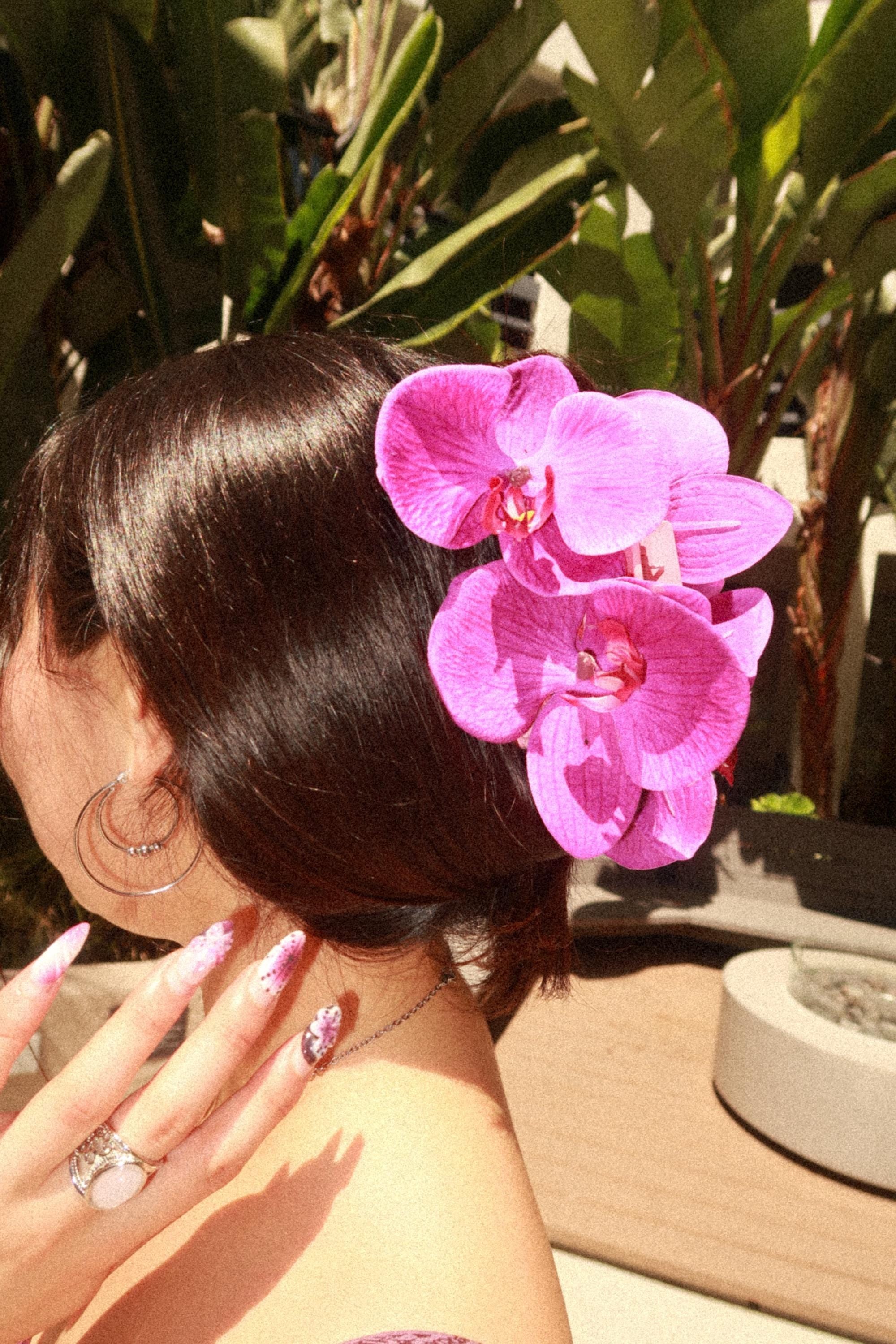 Pink Double Orchid Hair Claw Clip