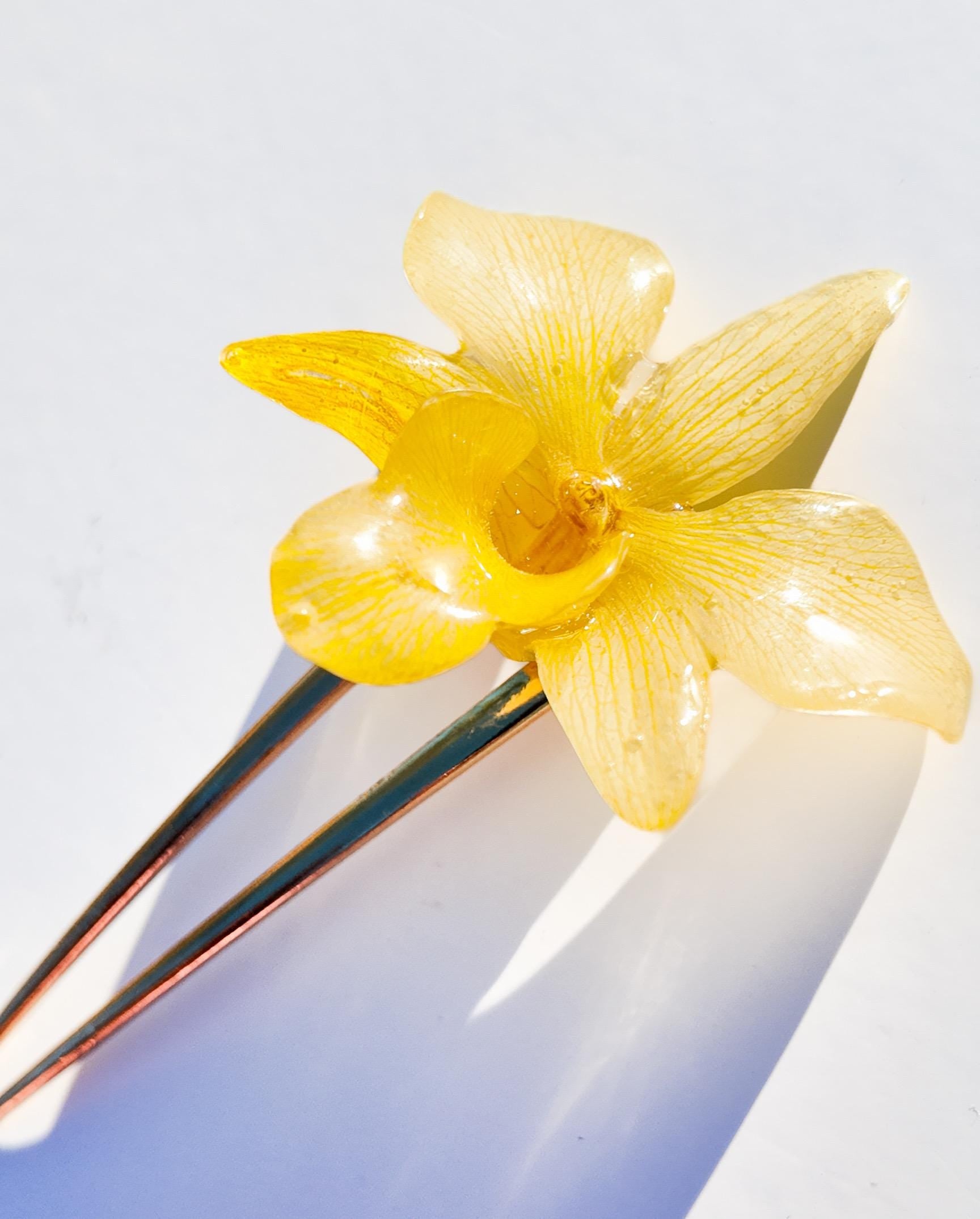 Real Orchid French Hair Pin